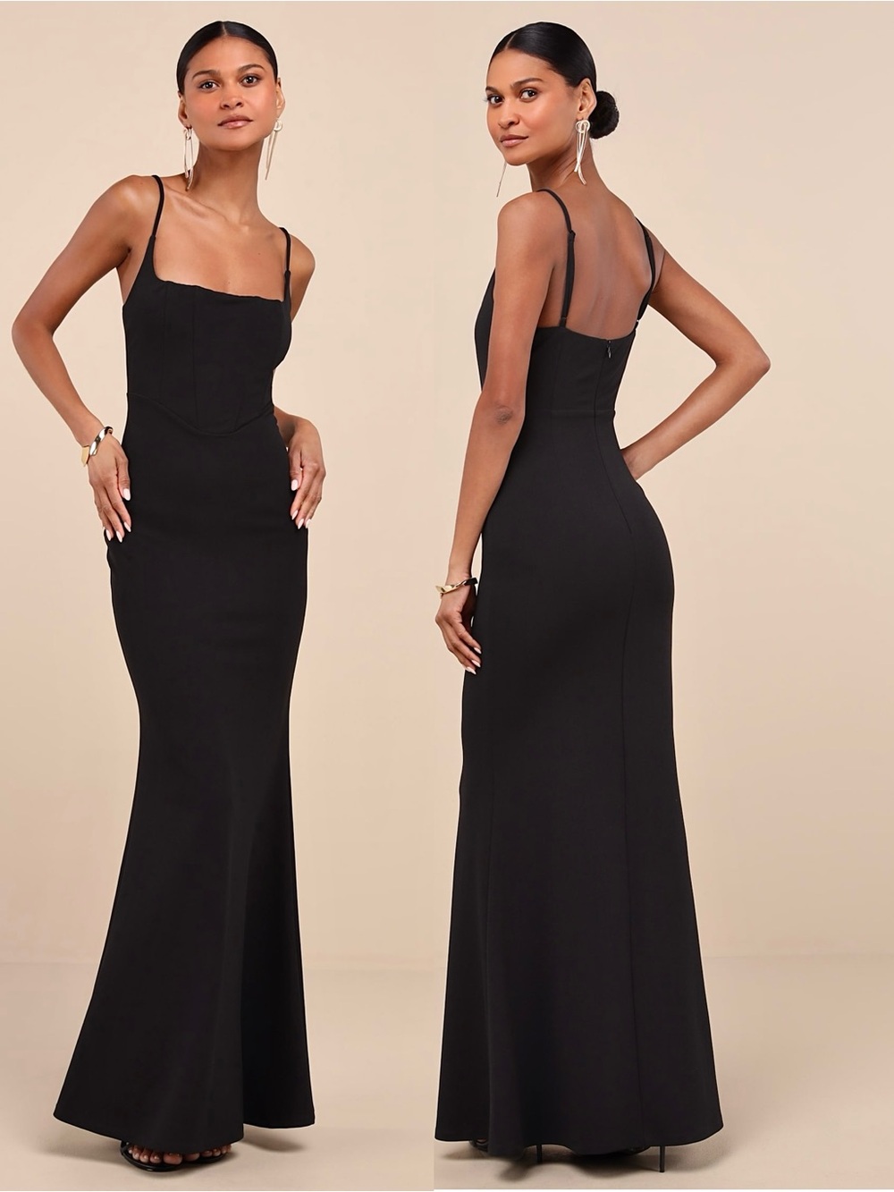 LULUS Square Neck Basque Waist Corset Mermaid Skirt Y2K Wedding Guest Dress L